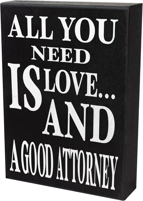 JennyGems Lawyer Gifts, All You Need is Love and a Good Attorney Wooden Sign, Lawyer Decor, Wall Hanging, Made in USA...