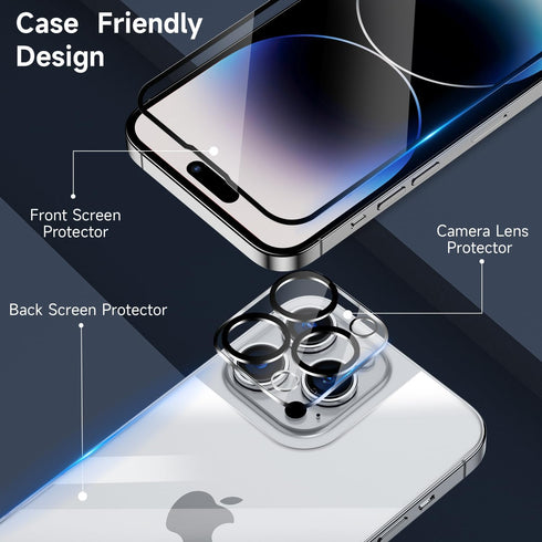 [6 in 1 for iPhone 15 Pro Max Screen Protector, 2 Pack iPhone 15 Pro Max Back Screen Protector with 2 Pack Camera Lens Protector and Front Screen ...