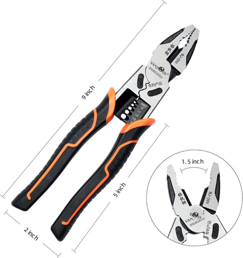 Lineman Pliers, 9-inch High Leverage Linesman Pliers, 6-in-1 Combination Lineman Pliers, Heavy Duty Side-cutting Pliers with Screw Remover/Wire St...