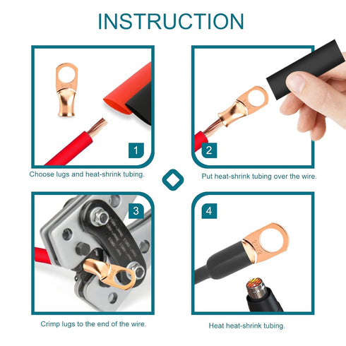 16 PCS Battery Terminal Connectors Kits, Battery Cable Ends Lugs, 1/0 Gauge Wire Connectors, 1/0 AWG 3/8" 5/16" Stud Ring Terminals, Copper Wire L...