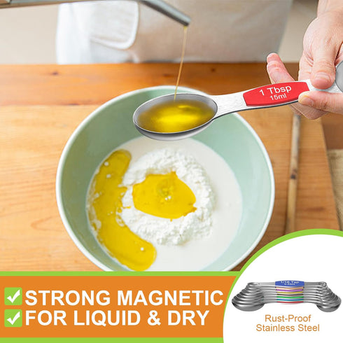 Wildone 14 Piece Stainless Steel measuring spoons Set, Including 8 Double Sided Magnetic, 1 Leveler and 5 Mini, for Dry and Liquid Ingredients, Fi...