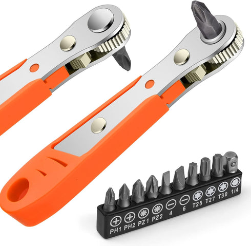 Mini Ratchet Wrench,Right Angle Phillips Magnetic Screwdriver for Tight Spaces with 1/4" Drive High Torque Offset Reversible Mini Ratchet Offset S...