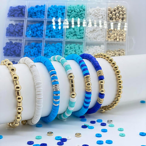 4320PCS Blue Clay Beads for Bracelets Making 6mm Blue Heishi Beads Friendship Bracelets Beads Gold Silver Spacer Beads for Jewelry Making Kit with...