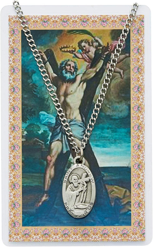 St Andrew Prayer Card With Medal Pendant Charm Patron Saint Catholic Christian...