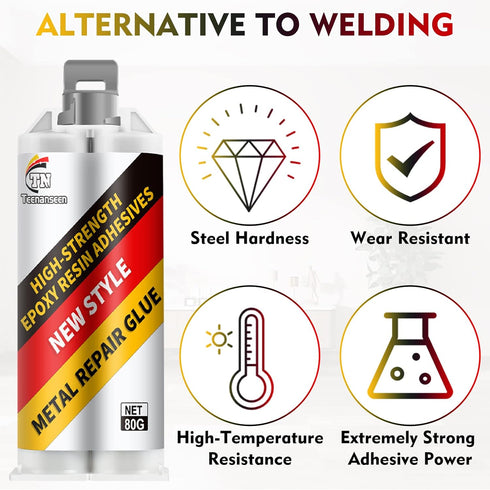 Metal Repair Glue, 2 Pack Professional Grade Metal to Metal Glue Heavy Duty for Metal, Plastics and Ceramics, High-Temperature Heat Resistant Epox...