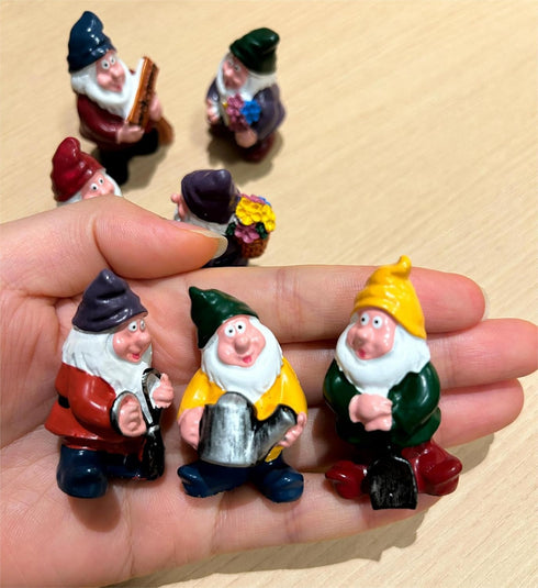 Mini Garden Gnomes Set of 7 - Fairy Garden Accessories, Tiny Gnome Figurines for Miniature Fairy Garden Decor, Plant Pot Decorations, Gnome Cake T...