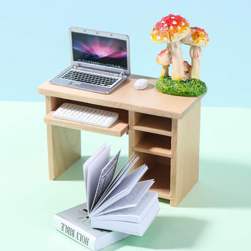 Dollhouse Miniature Laptop Computer and Office Table Doll House Simulation Notebook Accessories for Doll 1/6 1/12 Miniatures Kids Pretend Play...