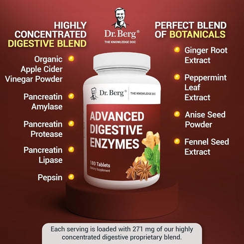 Dr. Berg Advanced Digestive Enzymes with Apple Cider Vinegar - includes Digestive Health Ingredients Like Betaine Hydrochloride (HCI), Ginger Root...
