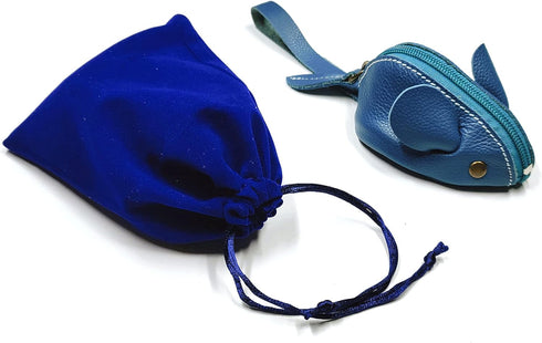 Genuine Leather Mouse Coin Purse Wallet, Womens Change Purse with Zipper, Cute Soft Leather Coin Pouch Mini Size (Blue)...