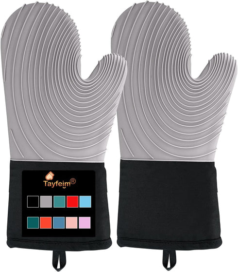 Silicone Oven Mitts - Oven Mitts Heat Resistant 500F 13.6 in Soft Lining Waterproof Grippy Design Flexible BPA-Free Oven Gloves - Oven Mits for Co...