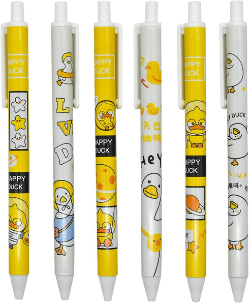 12PCS Little Yellow Duck Pens Happy Lovely Duck Retractable Gel Pens Novelty Animal Rollerball Pen Black Ink For School Supplies Office Party Birt...