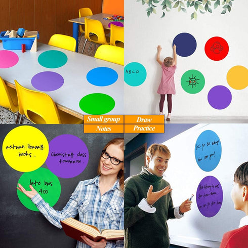 24 Pack Dry Erase Circle Dots, Colorful Whiteboard Desktop Writing Spots for Classroom Tables, Removable Vinyl Stickers Wall Decals for School Tea...