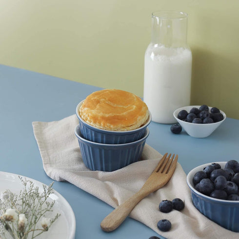 LIFVER 6 oz Porcelain Ramekins Bowls for Souffle, Creme Brulee, Classic Style Ramekins for Baking Oven Safe, Set of 6, Airy Blue...