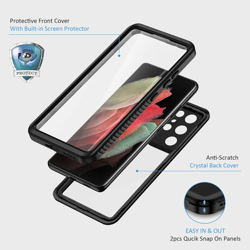 Lanhiem for Samsung Galaxy S21 Ultra Case, IP68 Waterproof Dustproof, Built-in Screen Protector, Rugged Full Body Shockproof Protective Phone Cove...