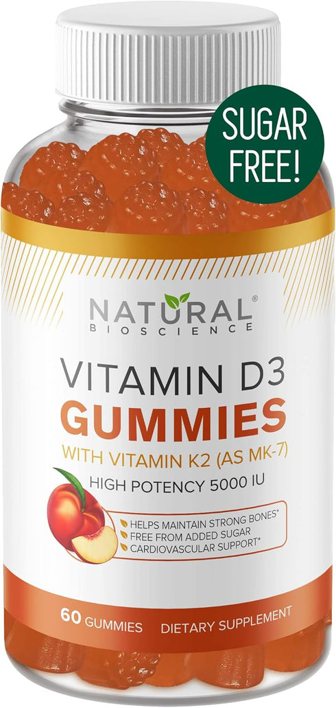 Sugar Free Vitamin D3 K2 Gummies - Vitamin D3 Gummies 5000 IU+K2 MK7 80 mcg, K2 D3 Vitamin Supplement Adults, Vitamin D K2 for Bones, Immune, Hear...