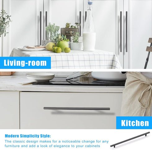 KNOBWELL 6 Pack 10" Black Cabinet Handles Euro Style Stainless Steel Modern Long Kitchen Cabinet Door Pulls, Overall Length 12-3/5"...