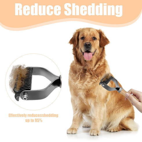 Pet Dematting Comb, Deshedding Brush for Dogs & Cats, Undercoat Rake for Dogs with Stainless Steel Blades, Dog Comb for Matted Hair, Easy to Use D...