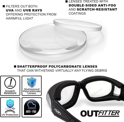 Global Vision Motorcycle Safety Sunglasses Fits Over Glasses Clear Lenses Meets ANSI Z87.1 Standards For Safety Eyewear Has Soft Airy Foam Padding...