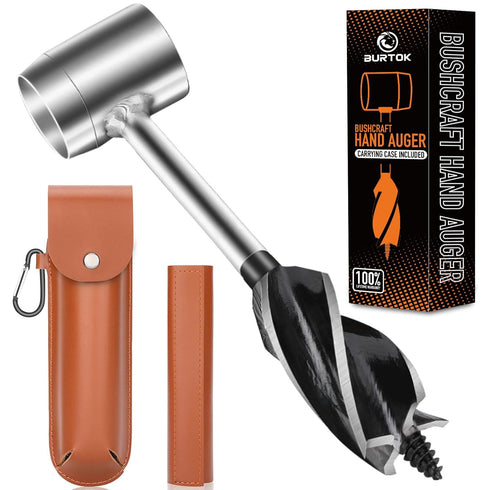 Bushcraft Hand Auger Wrench, Heavy-Duty Scotch Eye Wood Auger, Hand Auger Wood Drill, Manual Hole Maker Multitool with Leather Case for Camping, O...
