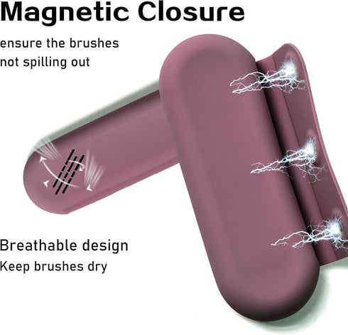 Makeup Brush Holder Magnetic Closure Make Up Brushes Organizer Silicone Makeup Bag Travel Essentials (Grape Purple)...