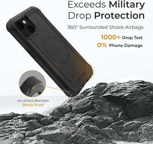 MOTIVE for iPhone 15 Protective Case, Magnetic Case Compatible with MagSafe, Heavy Duty and Quad Layer Military Grade Protection Shockproof case, ...