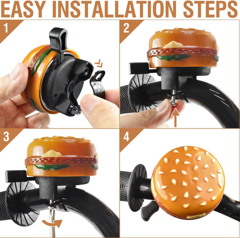 MARQUE Hamburger Bike Bell – Bicycle Bell for Most Bikes, Also Fit Balance Bike and Scooter, Must Have Cycling Accessory...