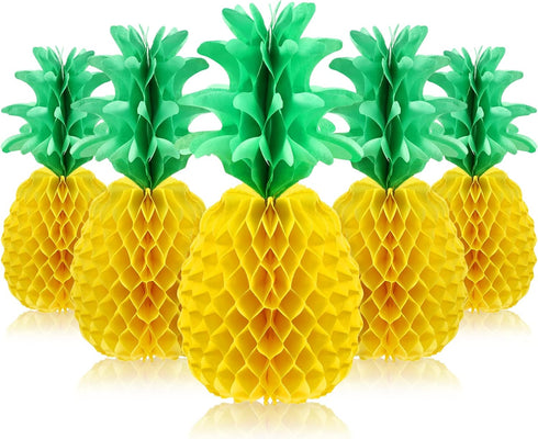 Blulu 6 Pieces 14 Inch Pineapple Honeycomb Centerpieces Tissue Paper Pineapple Table Hanging Decorations for Tropical Luau Hawaiian Jungle Party S...