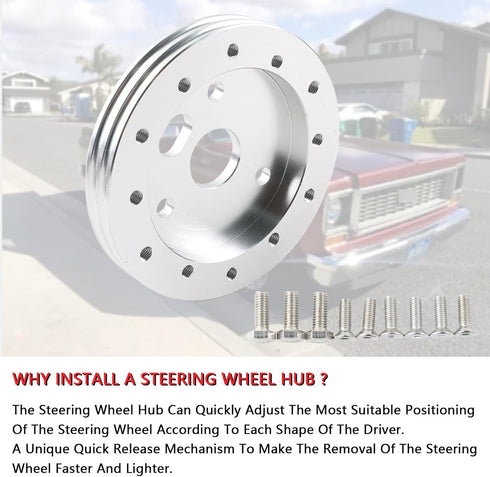 0.5" Steering Wheel Hub Adapter Conversion Spacer,6 Hole to 3 Hole Steering Wheel Adapter Boss Kit(Silver)...