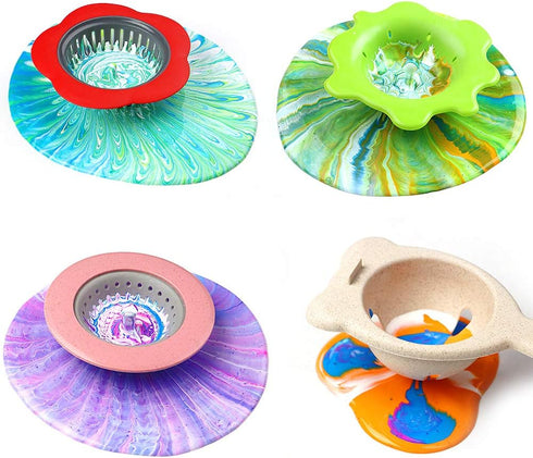 Angela&Alex Acrylic Pouring Strainers, 5 PCS Flow Painting Tools Christmas DIY Kits Drawing Sets Flower Strainers Plastic Silicone Drain Basket Un...