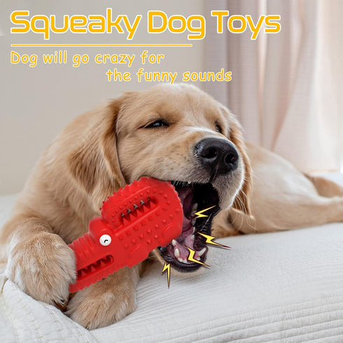 Dog Toys, Indestructible Squeaky Dog Chew Toys for Aggressive Chewers, Tough Alligator Rubber Super Chewer Dog Toys (Red-Crocodile)...