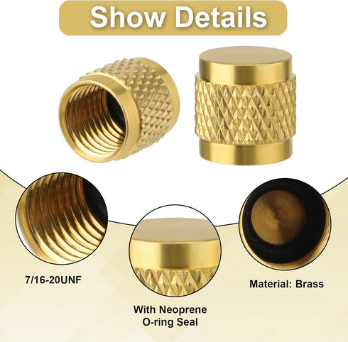 2pcs 1/4 Flare Caps, Round Brass with Neoprene O Ring Seal 7/16-20UNF Thread Flare Tube Fitting Stop Valve Cap for Air Conditioner Pipe Gas Line H...