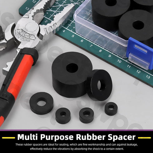 Swpeet 50Pcs 7 Sizes Round Rubber Spacer Assortment Kit, 5/6/8/10mm Anti Vibration Black Rubber Washers Kit, Neoprene Spacer Multi Purpose Thick R...