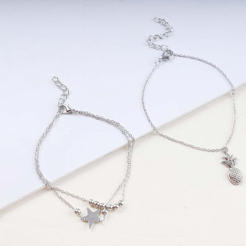 Boho Layered Star Anklet Bracelet Cz Pineapple Anklet Chain Gold Beaded Ankle Bracelets Beach Star Foot Chain Jewelry for Women...