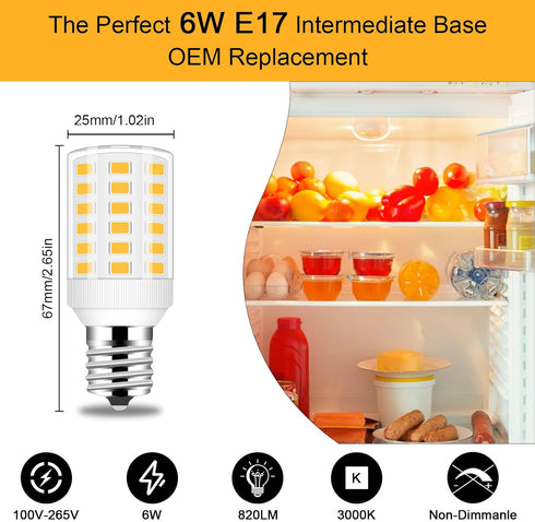 Kei d28k 4w Kel2812 Freezer Bulb Kei d28m kel 2815 ac100-265v 3.8w Refrigerator Light Bulb, E17 Intermediate Base LED Bulb Fit for Kenmore Refrige...
