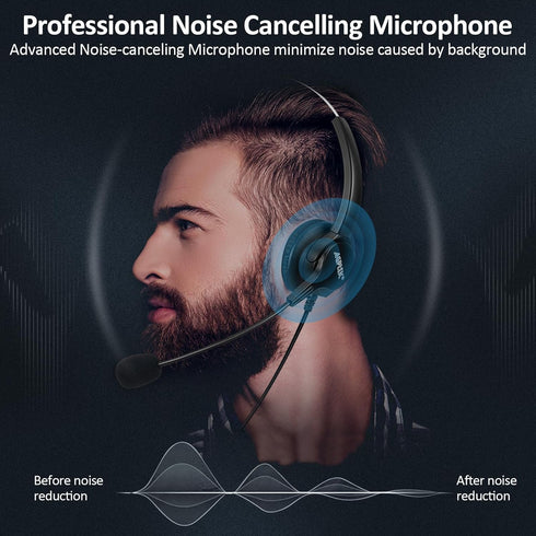 AGPTEK® 2.5mm Monaural Headset for Desk Phones, 6FT Hands-Free Noise Cancelling Headphone with Mic, Microphone, Comfort Fit Headband for Office Ph...