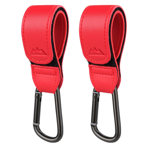 Baby Stroller Hooks Bag Hooks for Hanging Diaper Bags MultiPurpose Hooks for Grocery Shopping Bags Premium Vegan Leather Pram Straps 2 Pcs (red)...