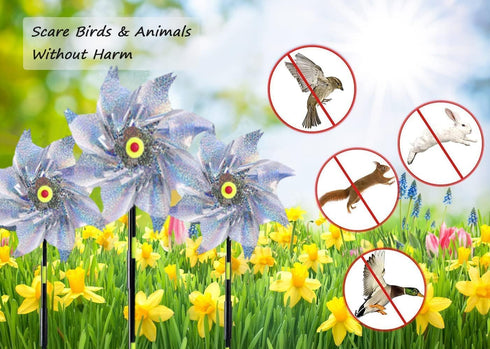 Reflective Pinwheels, Extra Sparkly Pinwheel for Garden Decor, Bird Devices Deterrent to Scare Birds Away from Yard Patio Farm?Suitable for Vegeta...