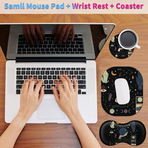 Cute Small Mouse Pad + Mouse Wrist Rest Support Set + Coaster, Ergonomic Memory Foam Mouse Wrist Rest for Laptop Computer Office Home Working Gami...