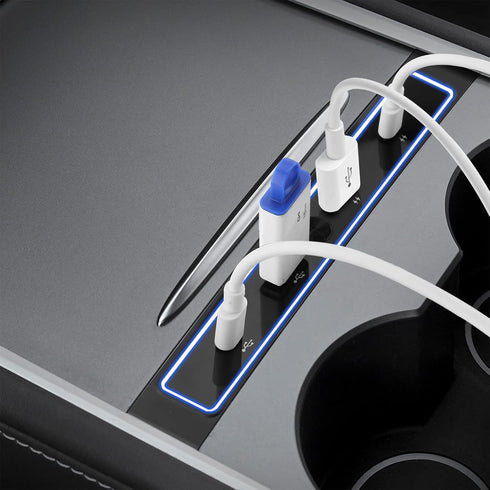 CICMOD Car USB Charger for Tesla Model 3/Y 2021 2022 2023 Multi Port USB Hub Docking Station with Touch Control Blue LED Light, Fit Center Console...