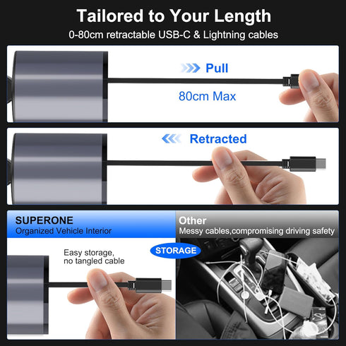 Retractable Car Charger 4 in 1 Fast Charge USB C Car Charger Adapter with Retractable Cord Cable 100W, Car Phone Charger for iPhone 15 Pro Max Plu...