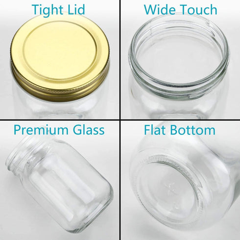 Encheng 12 oz Glass Jars With Lids And Bands,Clear Regular Mouth 12oz Mason Jars For Storage,Canning Jars For Caviar,Herb,Jelly,Jams,Honey,Dishwar...