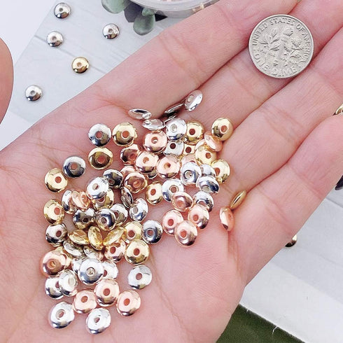 COIRIS 800pcs 4 Colors Round Spacer Beads 6mm Gold Silver Rhodium Rose Gold Plated Metal Loose Disc Beads for Bracelet Necklace Earring Jewelry Ma...