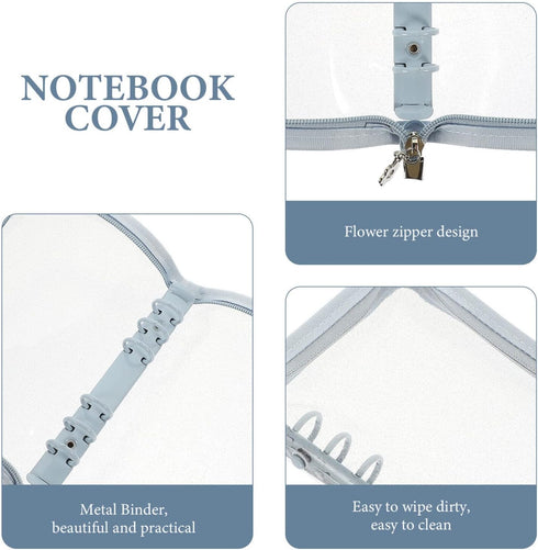 STOBOK A6 Binder Cover 6-Ring Clear Transparent PVC Notebook Folder Cover with Zipper Closure Loose Leaf Binder Protector for Meeting Travel Offic...