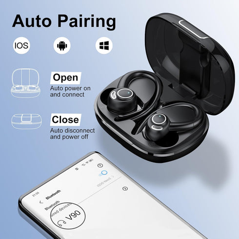 Headphones Wireless Earbuds Sport, Bluetooth 5.3 Over Ear Buds Stereo Deep Bass Headset with Earhooks, 48H Wireless Earphones with HD Mic, IP7 Wat...