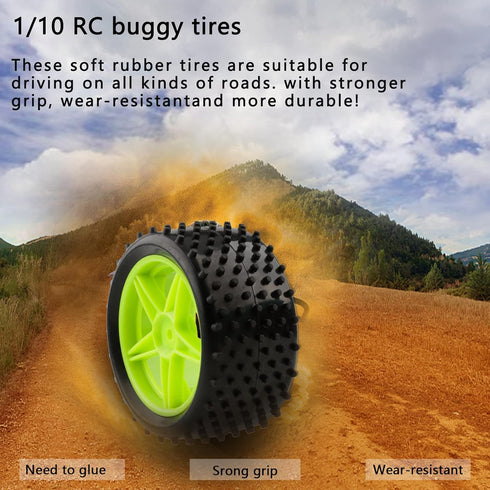 1/10 RC Rubber Tire 4pcs Front & Rear Tires and Wheels with Flange Lock Nuts Washers and Wrench for 1/10 Off Road RC Buggy Redcat Tornado S30 EPX ...