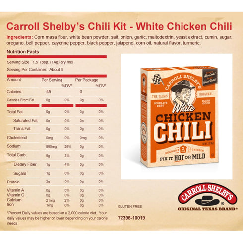 Carroll Shelby's Original Texas Brand White Chicken Chili Kit 3oz Box (Pack of 2)...