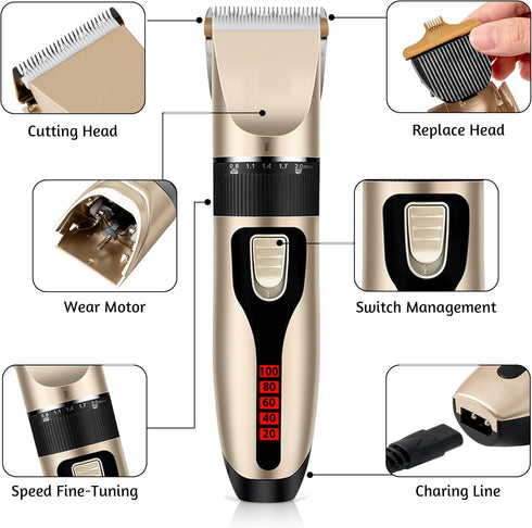 Dog Grooming Kit and Dog Paw Trimmer - Electric Quiet Cat Hair Clippers Set Pet Hair Clippers for Thick Coats Low Noise Cordless Pet Grooming Kit ...