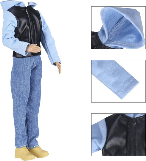E-TING 3 Sets Leather Jacket Casual Wear T-Shirt Pants Pack Summer Shorts with 3 Pairs of Shoes for 12-inch Boy Doll?Random Pick?...