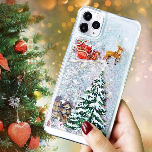for iPhone 12 Pro Max Case iPhone 12 Pro Max Christmas Phone Case Glitter Sparkle Liquid Floating Case Shockproof Clear Soft TPU Bumper Case Xmas ...
