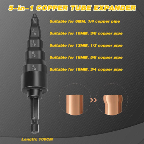 5 in 1 Swage Tube Expander HVAC Repair Tool, Air Conditioner Copper Pipe Expander Swaging Drill Set Copper Tubing Tool with 1/4, 3/8, 1/2, 5/8, 3/...